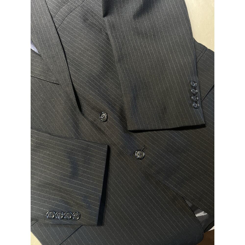 Vintage English Manor 42L 36x31 Navy Blue Pinstripe Suit Light Flannel Finish - Picture 6 of 16